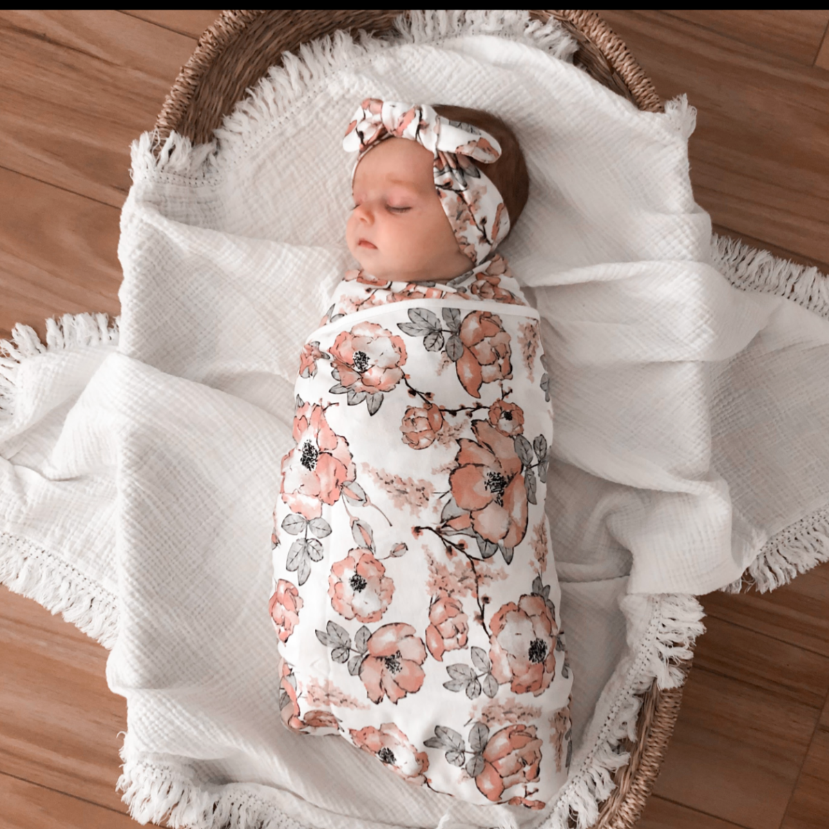 Blushing Bloom Floral Swaddle Set (Beanie, Head Wrap and Swaddle)