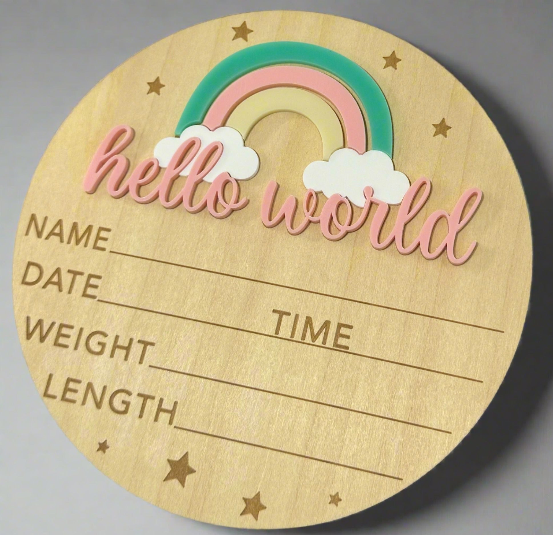 Hello World Rainbow / Its A Girl Announcement Plaque